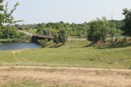 bridge across riverの写真素材