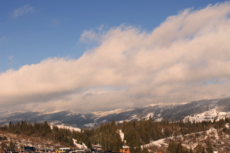 Winter Carpathian mountains. Retro and vintage styleの写真素材