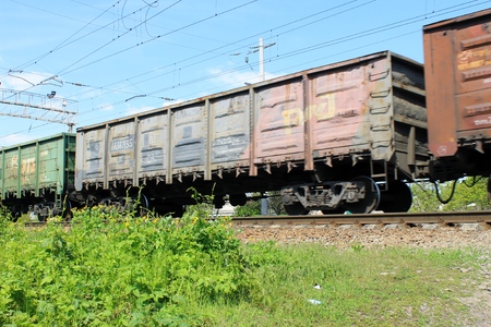 KREMENCHUG, UKRAINE - MAY 2, 2016: Freight trainのeditorial素材