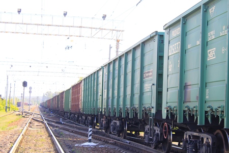 KREMENCHUG, UKRAINE - MAY 2, 2016: Freight trainのeditorial素材