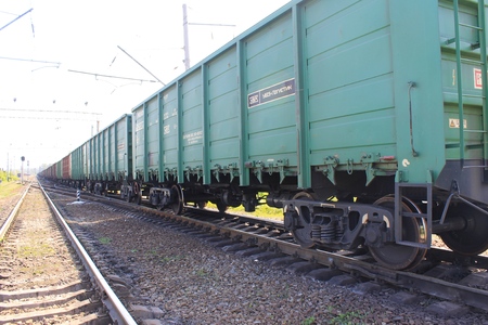 KREMENCHUG, UKRAINE - MAY 2, 2016: Freight trainのeditorial素材