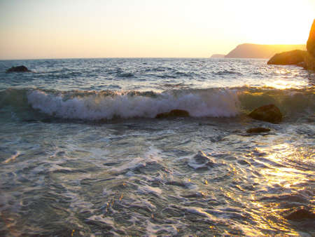 Black sea on sunsetの写真素材