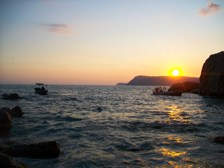 Black sea on sunsetの写真素材