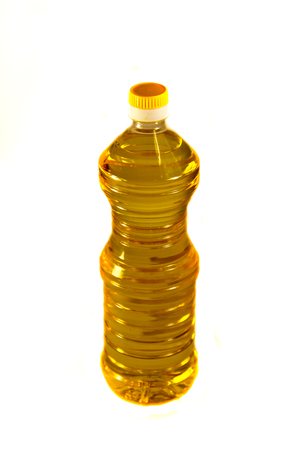 Bottle of sunflower oil isolated on the white backgroundの写真素材