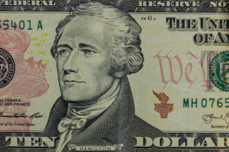 Macro shot of ten dollars banknoteの写真素材