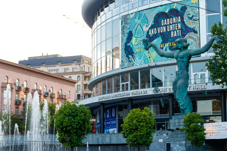 Tbilisi, Georgia - May 1, 2018: Tbilisi Concert Hall building and Muse statue in Tbilisi, capital of Georgiaのeditorial素材