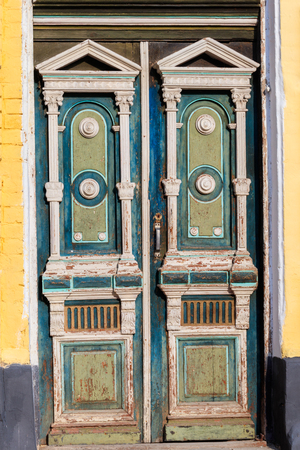 Close-up of old wooden doorの写真素材