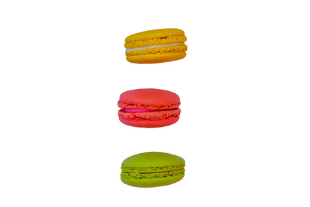 Tasty colorful macaroons isolated on white backgroundの写真素材