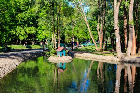 Kharkov, Ukraine - May 11, 2018: View of small river in Sarzhin Yar park, Kharkovのeditorial素材