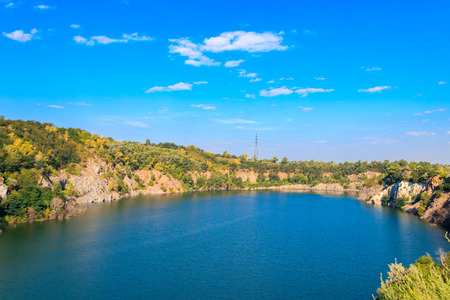 View of the lake at abandoned quarry on summerの写真素材