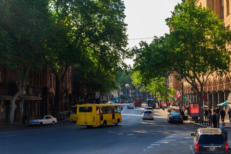Tbilisi, Georgia - May 1, 2018: Central avenue of Shota Rustaveli of Tbilisi, Georgiaのeditorial素材