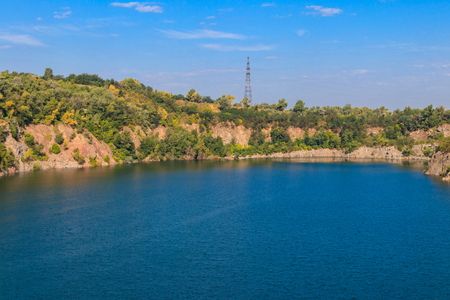 View of the lake at abandoned quarry on summerの写真素材