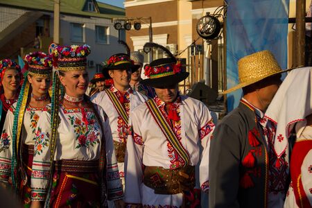 Genichesk, Ukraine - August 26, 2017: Dancers in ukrainian traditional clothing during Festival of...