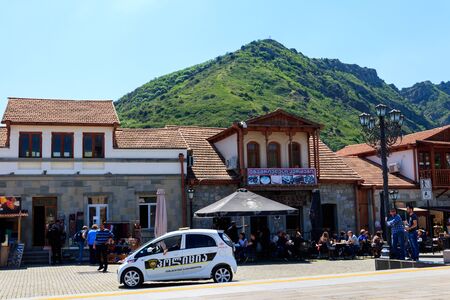 Mtskheta, Georgia - May 1, 2018: Patrol police car in the old town Mtskheta