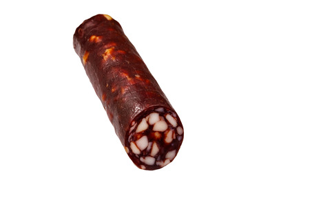 Salami sausage isolated on white backgroundの写真素材