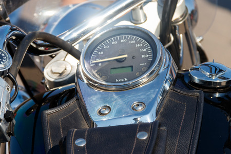 Chromed speedometer of the motorcycle close-up