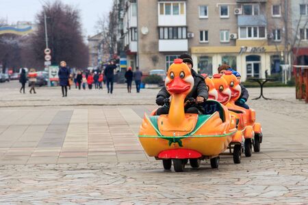 Kremenchug, Ukraine - January 6, 2018: Children's entertainment attraction in city park