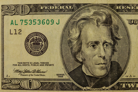 Macro shot of twenty dollar billの写真素材