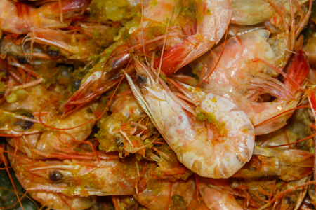Close-up of baked shrimps. Food backgroundの写真素材