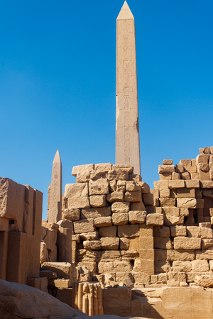 Large obelisk in Karnak temple in Luxor, Egyptの写真素材