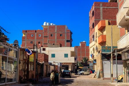 Hurghada, Egypt - December 9, 2018: Narrow street in Dahar neighborhood (old town of Hurghada) in Egyptのeditorial素材