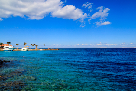 View of Red sea coast on the beach in Hurghada, Egyptの写真素材