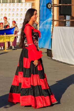 Genichesk, Ukraine - August 26, 2017: Gypsy woman in traditional gypsy clothing during Festival of National Cultures Tavriyska rodyna (Tavria Family)のeditorial素材