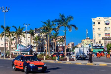 Hurghada, Egypt - December 9, 2018: Traffic on a city street in Hurghada, Egyptのeditorial素材