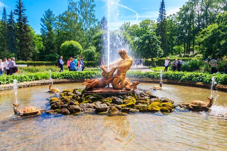 St. Petersburg, Russia - June 25, 2019: Triton fountain in lower park of Peterhof in Saint Petersburg, Russiaのeditorial素材