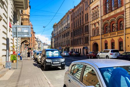 St. Petersburg, Russia - June 24, 2019: Traffic on a busy city street in centre of Saint Petersburg, Russiaのeditorial素材