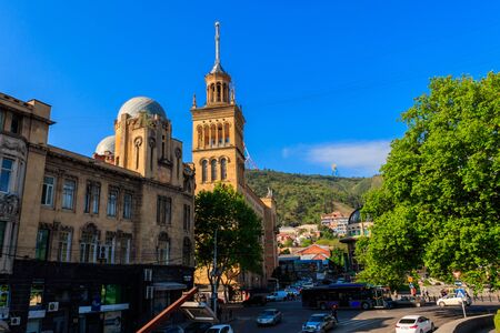 Tbilisi, Georgia - May 1, 2018: Central avenue of Shota Rustaveli of Tbilisi, Georgiaのeditorial素材