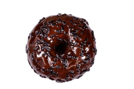 Tasty chocolate donut isolated on white backgroundの写真素材