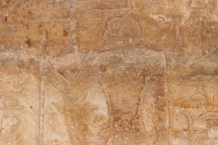 Ancient egyptian paintings and hieroglyphs carved on the stone wall