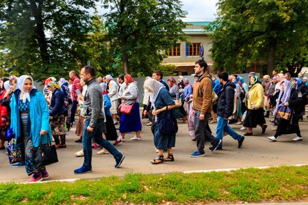 Diveyevo, Russia - August 10, 2019: Religious procession of Orthodox christians in Holy...