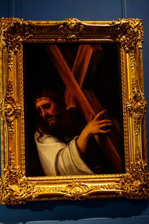St. Petersburg, Russia - June 26, 2019: Picture The carrying of the cross is a 1537 oil painting by...