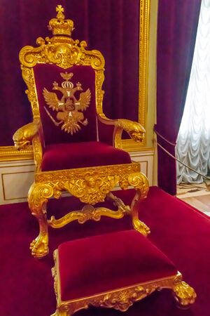Gatchina, Russia - June 27, 2019: Throne of russian emperor Paul the First in Big Gatchina Palace, Russiaのeditorial素材