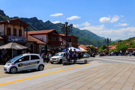 Mtskheta, Georgia - May 1, 2018: Patrol police car in the old town Mtskheta