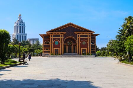 Batumi, Adjara, Georgia - May 3, 2018: Unknown people walking and resting in Batumi boulevard