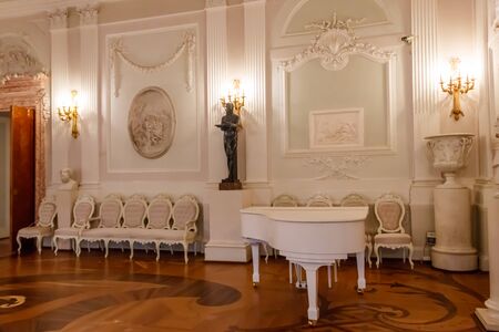 Gatchina, Russia - June 27, 2019: Interior of White hall in Big Gatchina Palace, Russia