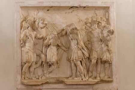 Gatchina, Russia - June 27, 2019: High relief on a wall in White hall of Big Gatchina Palace, Russia