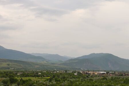 View on the Kura river and Caucasus mountains from Ancient cave city Uplistsikhe, Georgia