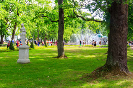 St. Petersburg, Russia - June 25, 2019: Fountain "The Sun" in lower park of Peterhof in Saint Petersburg, Russiaのeditorial素材