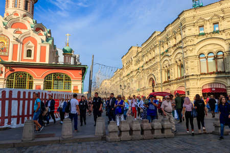 Moscow, Russia - August 15, 2019: Unknown people walking on Nikolskaya street in centre of Moscow, Russiaのeditorial素材