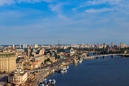 View of the Dnieper river and Kiev cityscape, Ukraineの写真素材