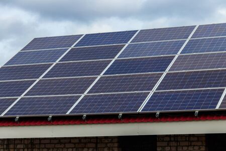 Close-up of solar panels. Photovoltaic modules for innovation alternative energyの写真素材