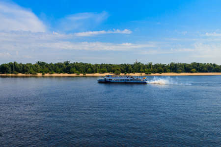 Kiev, Ukraine - July 28, 2018: Tourist ship sailing on the Dnieper river in Kievのeditorial素材
