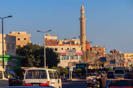 Hurghada, Egypt - December 9, 2018: Traffic on a city street in Hurghada, Egyptのeditorial素材