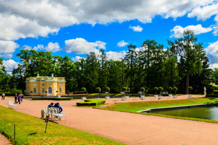 Pushkin, Russia - June 28, 2019: Upper Bath pavilion in the Catherine Park in Tsarskoye Selo,...