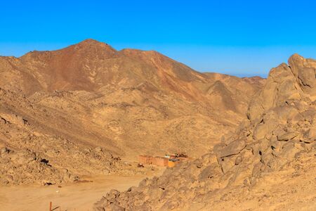 Buildings in bedouin village in Arabian desert, Egypt. View from aboveの写真素材