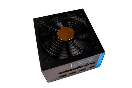 Modern power supply unit PSU for PC computer isolated on white backgroundの写真素材
